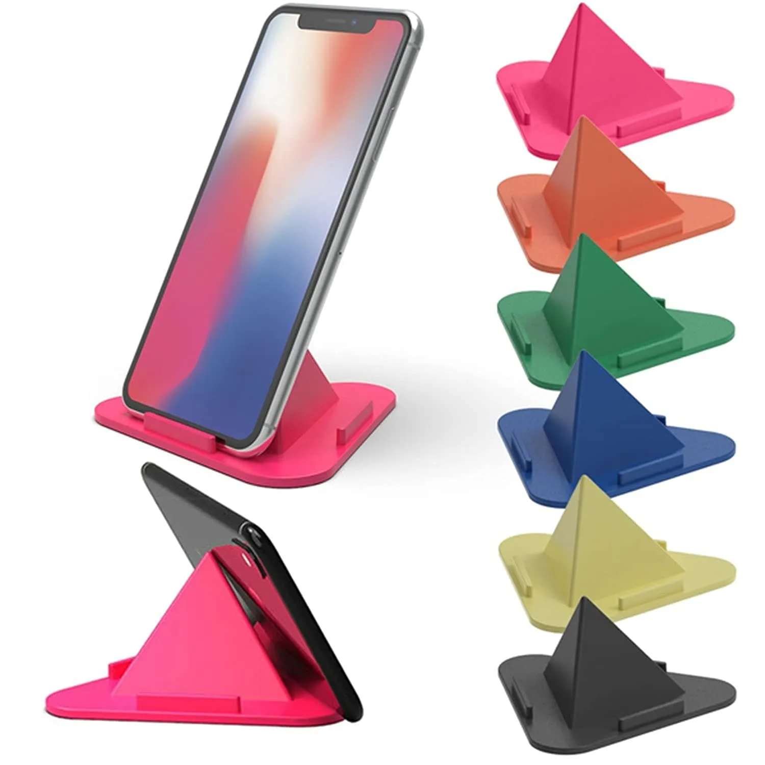 Portable Three-Sided Triangle Desktop Stand Mobile Phone Pyramid Shape Holder Desktop Stand (Multi Color) (2 Pc)