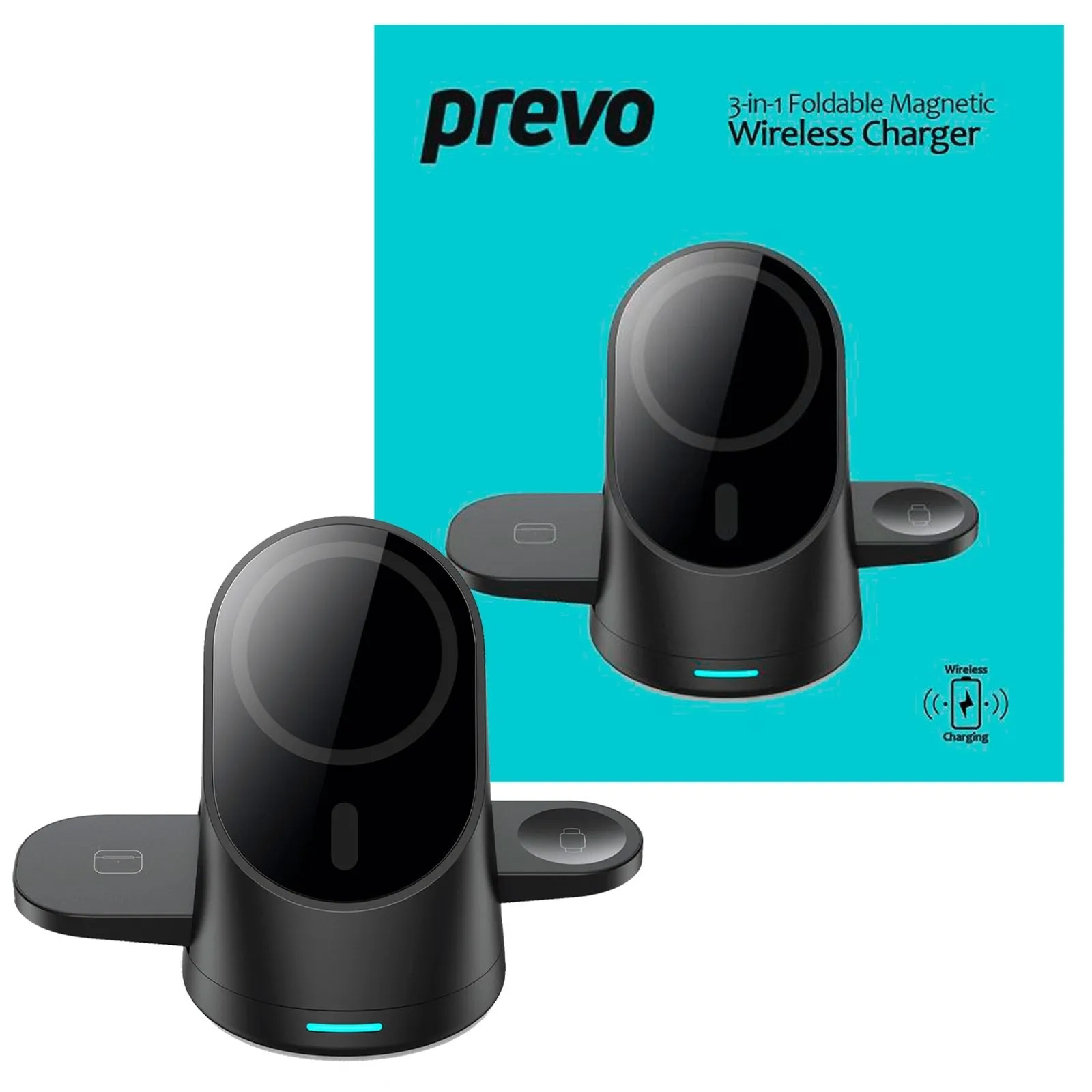 Prevo 3in1 25W Foldable Magnetic Wireless Charging Station - Black | 111323