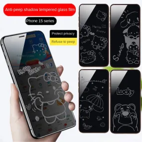 Privacy phone screen protector suitable for Apple 15promax privacy film, iPhone14 explosion-proof film, 13/12 cartoon screen film, xsmax new model