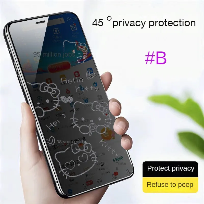 Privacy phone screen protector suitable for Apple 15promax privacy film, iPhone14 explosion-proof film, 13/12 cartoon screen film, xsmax new model