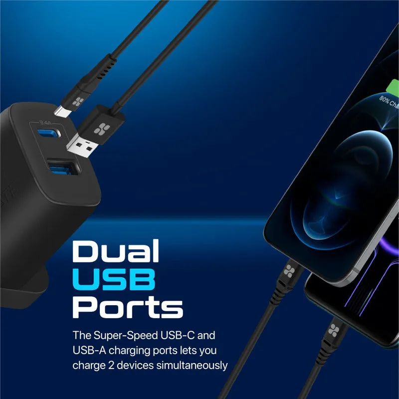 PROMATE Dual Port Fast Cahrger (USB-C & USB-A)