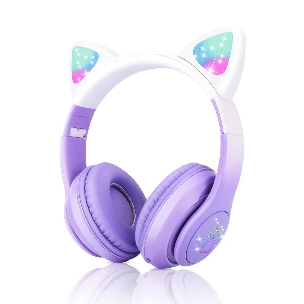 Qearfun Flash Light Cute Cat Ear Headphones