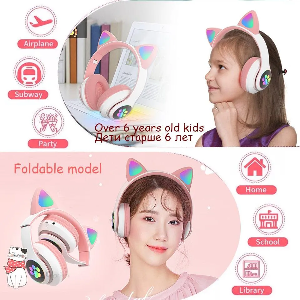 Qearfun Flash Light Cute Cat Ear Headphones