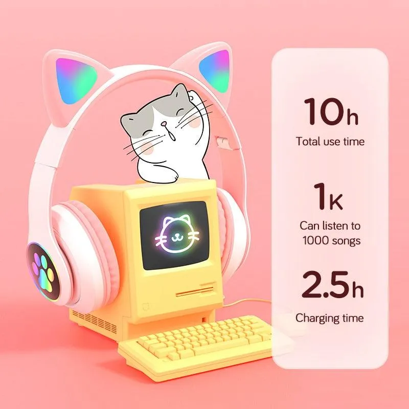 Qearfun Flash Light Cute Cat Ear Headphones