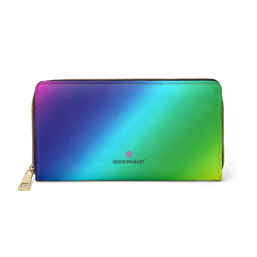 Rainbow Ombre Women's Zipper Wallet, Colorful Long Compact Designer Premium Quality Women's Wallet