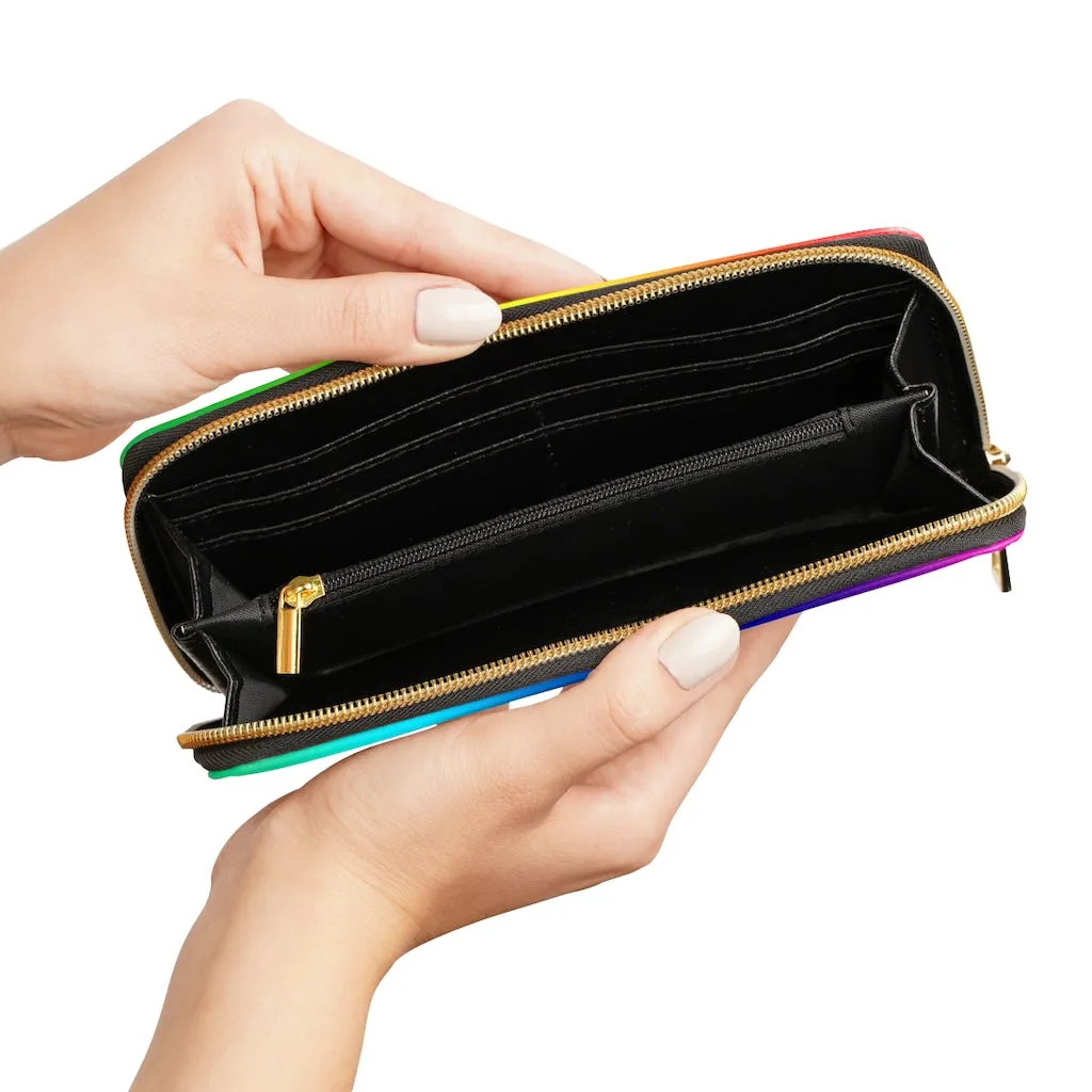 Rainbow Ombre Women's Zipper Wallet, Colorful Long Compact Designer Premium Quality Women's Wallet