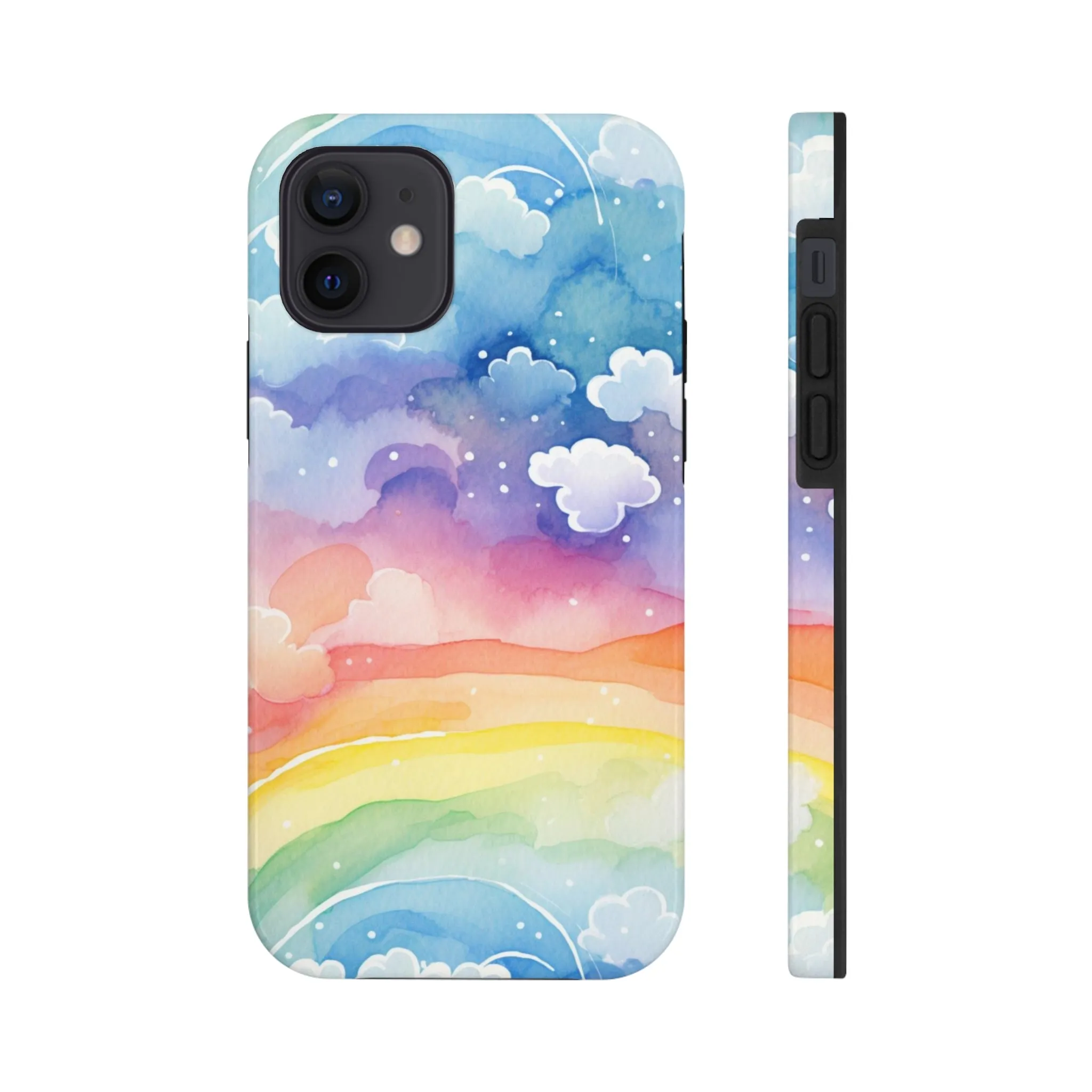 Rainbow Tough Phone Case, Watercolor Clouds iPhone 14 13 Pro Max 12 11 X XR XS SE 7 8 Plus Cell Cover Cool Aesthetic