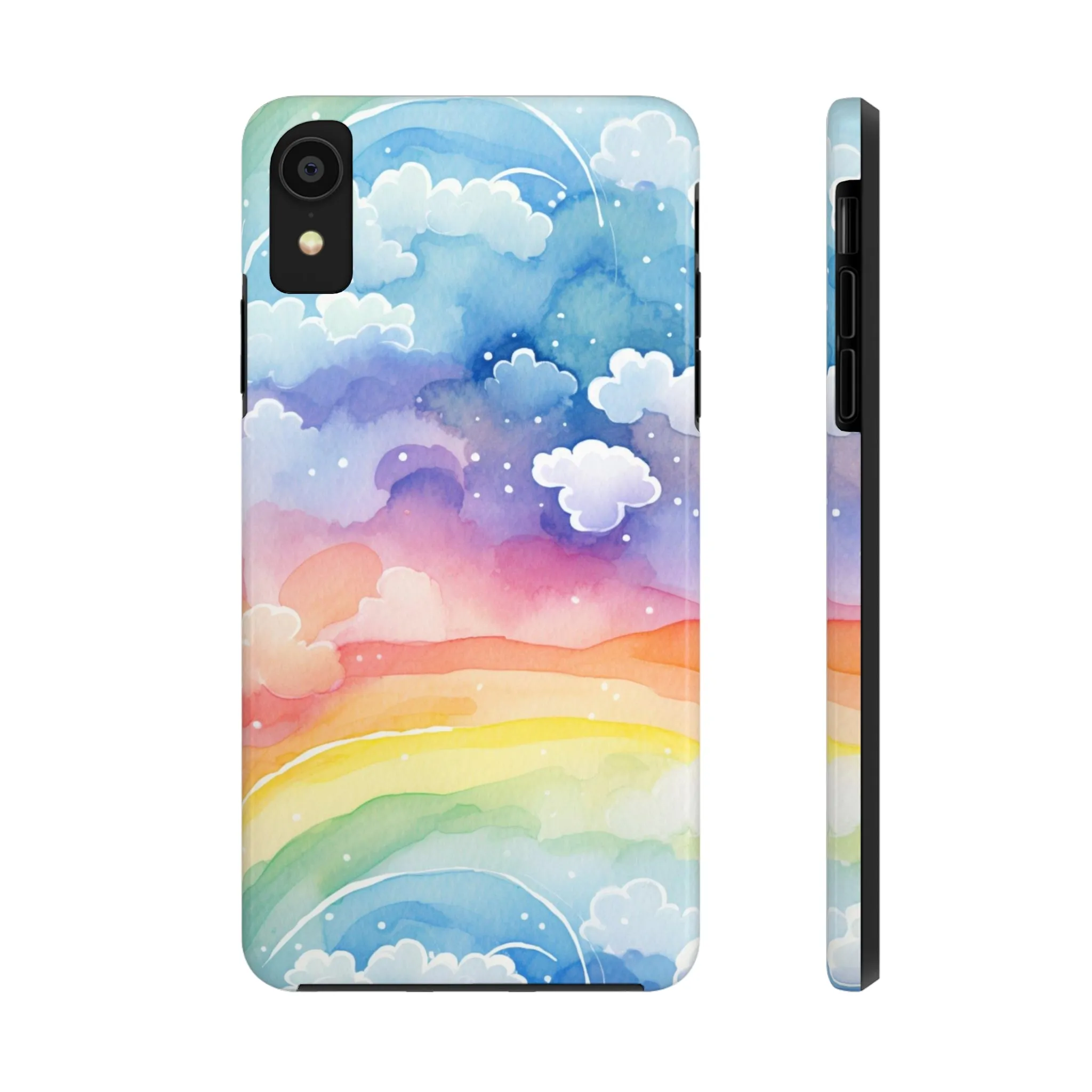 Rainbow Tough Phone Case, Watercolor Clouds iPhone 14 13 Pro Max 12 11 X XR XS SE 7 8 Plus Cell Cover Cool Aesthetic