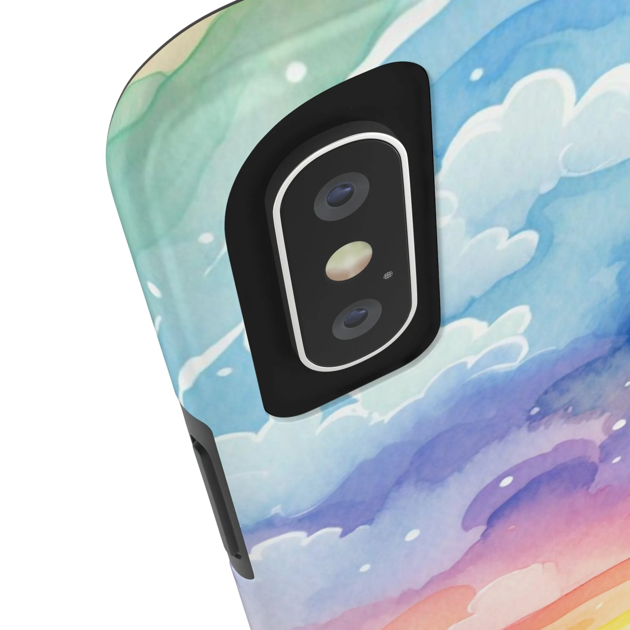 Rainbow Tough Phone Case, Watercolor Clouds iPhone 14 13 Pro Max 12 11 X XR XS SE 7 8 Plus Cell Cover Cool Aesthetic