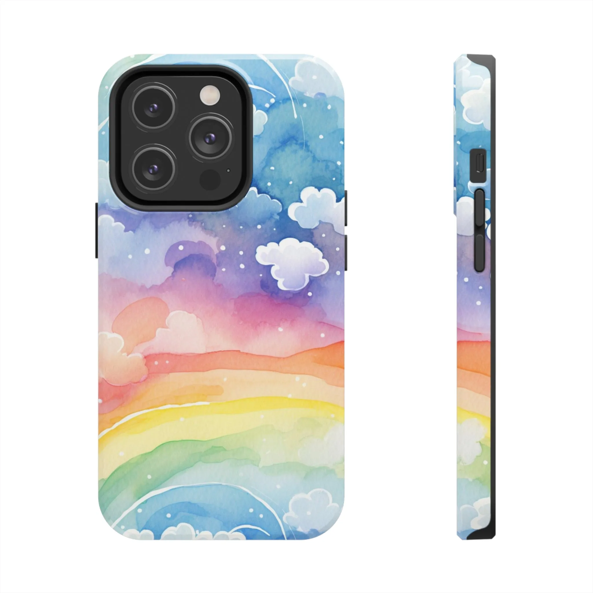 Rainbow Tough Phone Case, Watercolor Clouds iPhone 14 13 Pro Max 12 11 X XR XS SE 7 8 Plus Cell Cover Cool Aesthetic