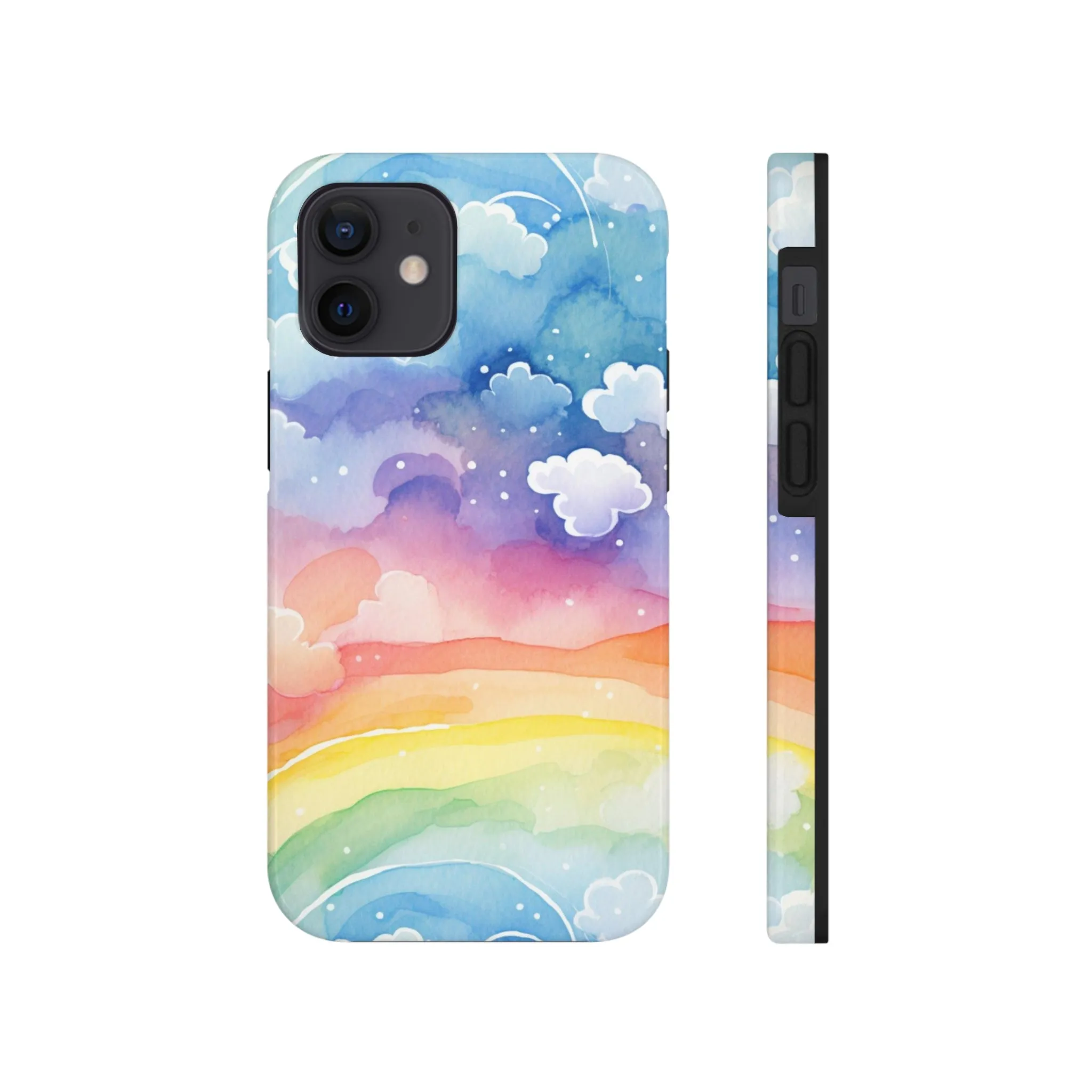 Rainbow Tough Phone Case, Watercolor Clouds iPhone 14 13 Pro Max 12 11 X XR XS SE 7 8 Plus Cell Cover Cool Aesthetic