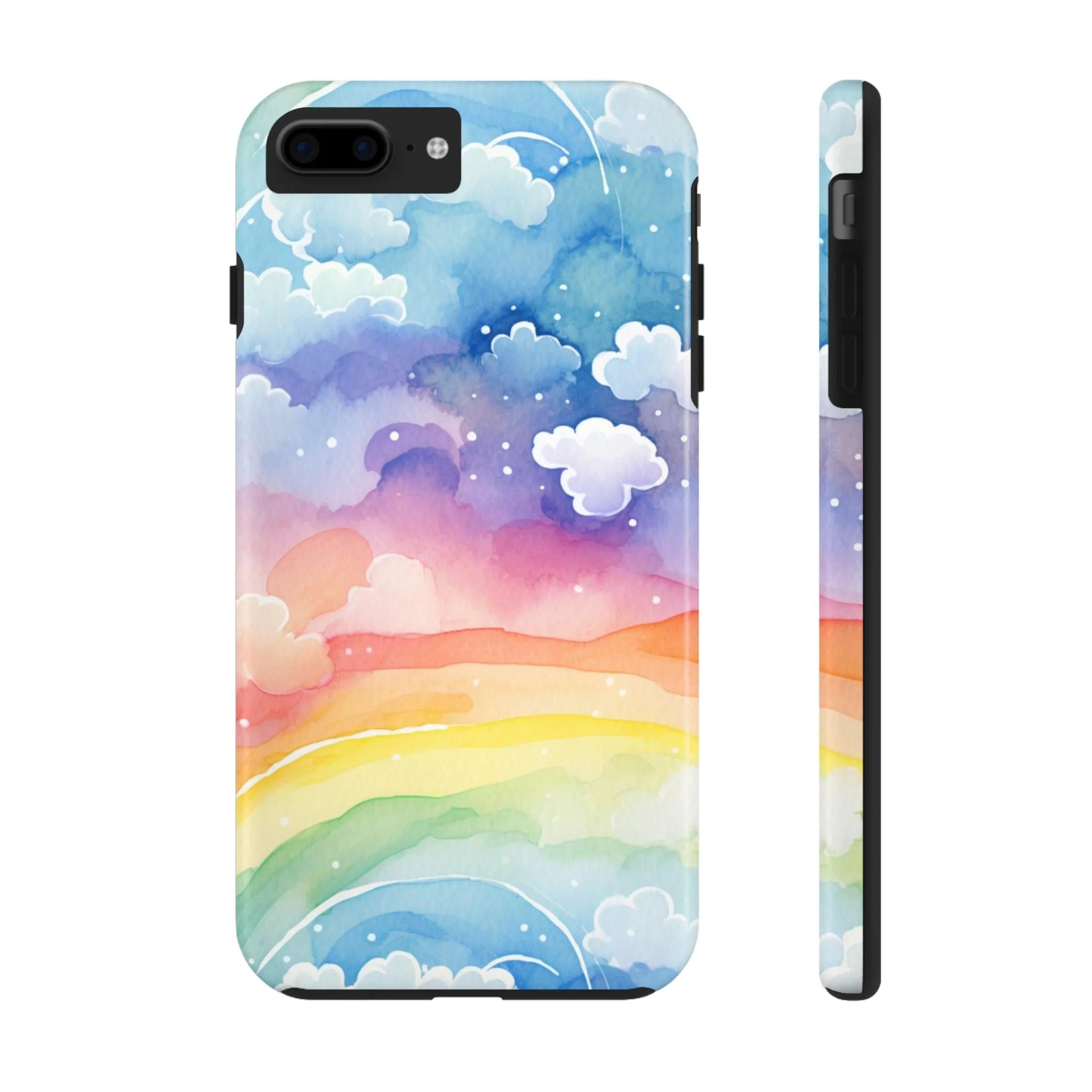 Rainbow Tough Phone Case, Watercolor Clouds iPhone 14 13 Pro Max 12 11 X XR XS SE 7 8 Plus Cell Cover Cool Aesthetic