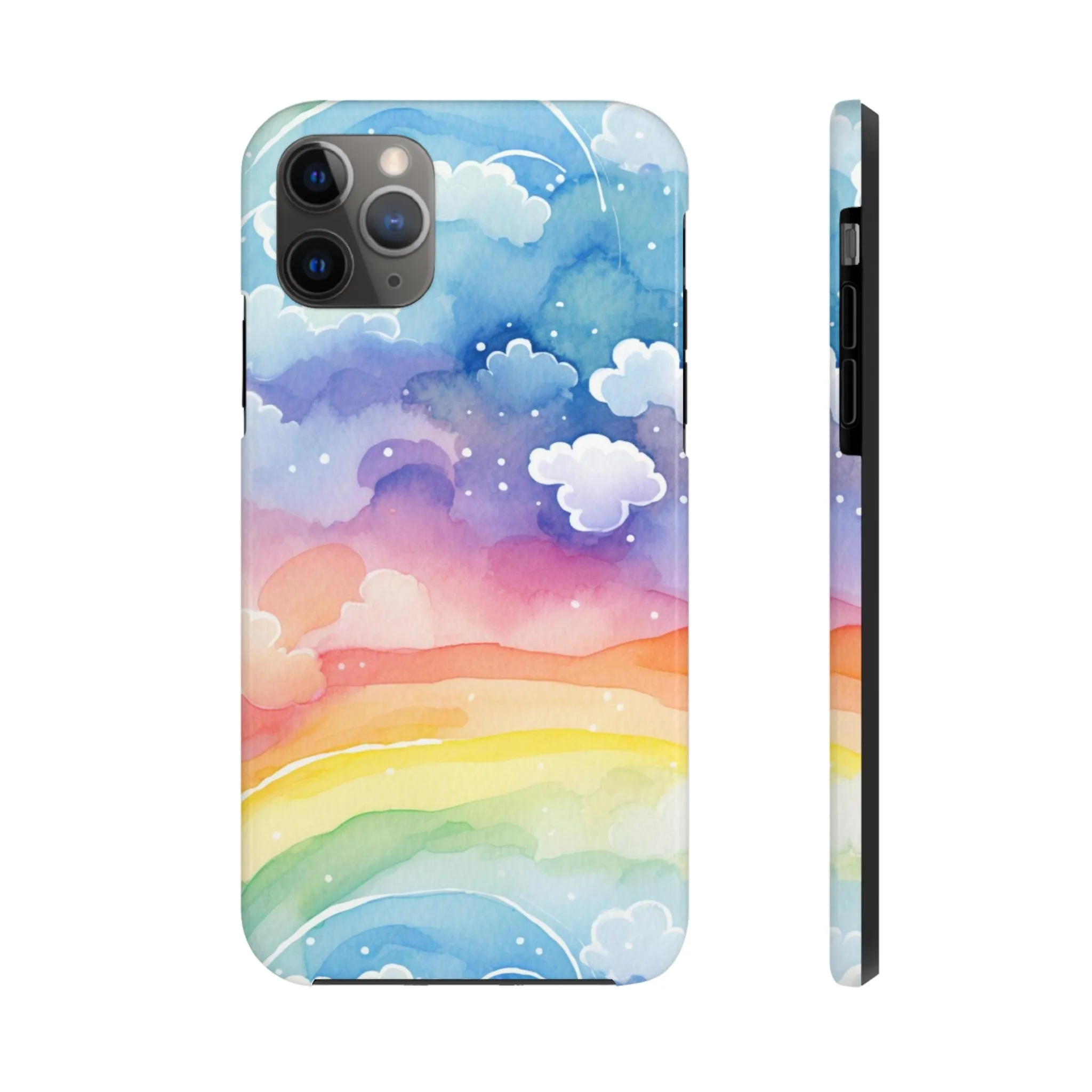 Rainbow Tough Phone Case, Watercolor Clouds iPhone 14 13 Pro Max 12 11 X XR XS SE 7 8 Plus Cell Cover Cool Aesthetic