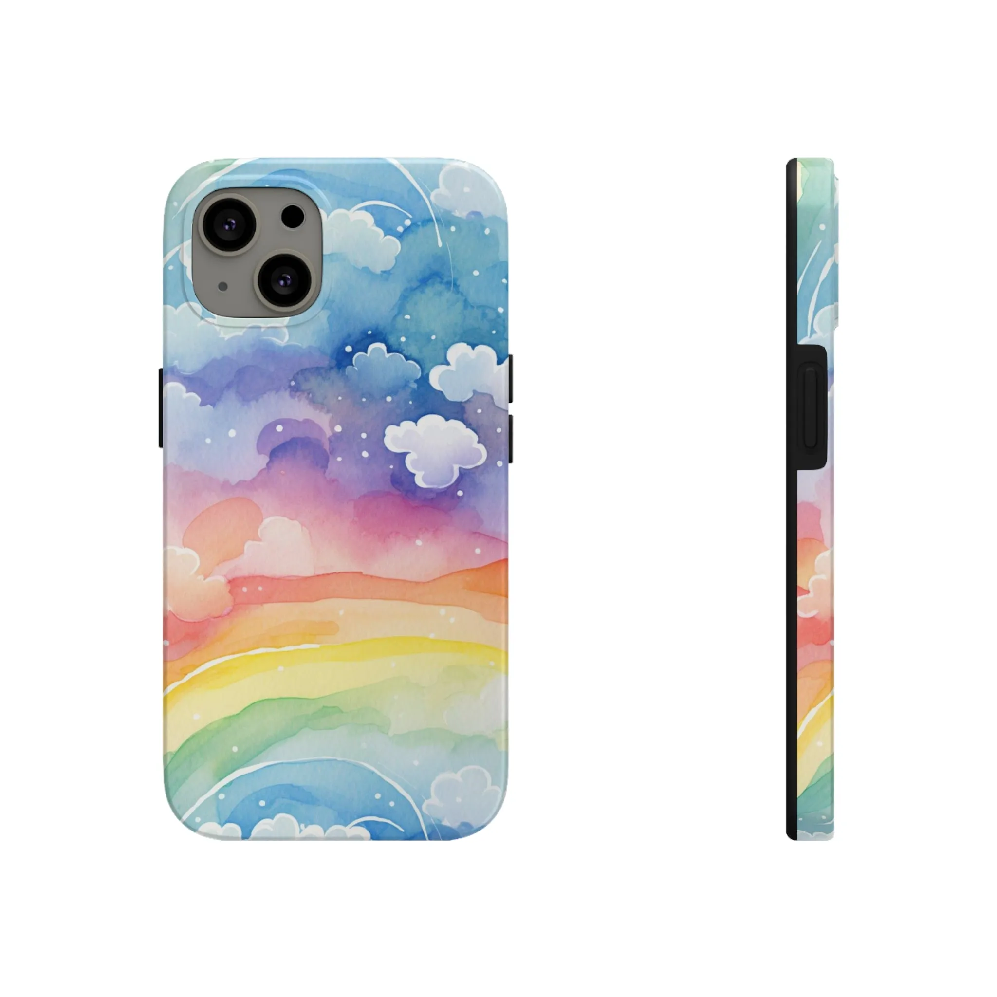 Rainbow Tough Phone Case, Watercolor Clouds iPhone 14 13 Pro Max 12 11 X XR XS SE 7 8 Plus Cell Cover Cool Aesthetic