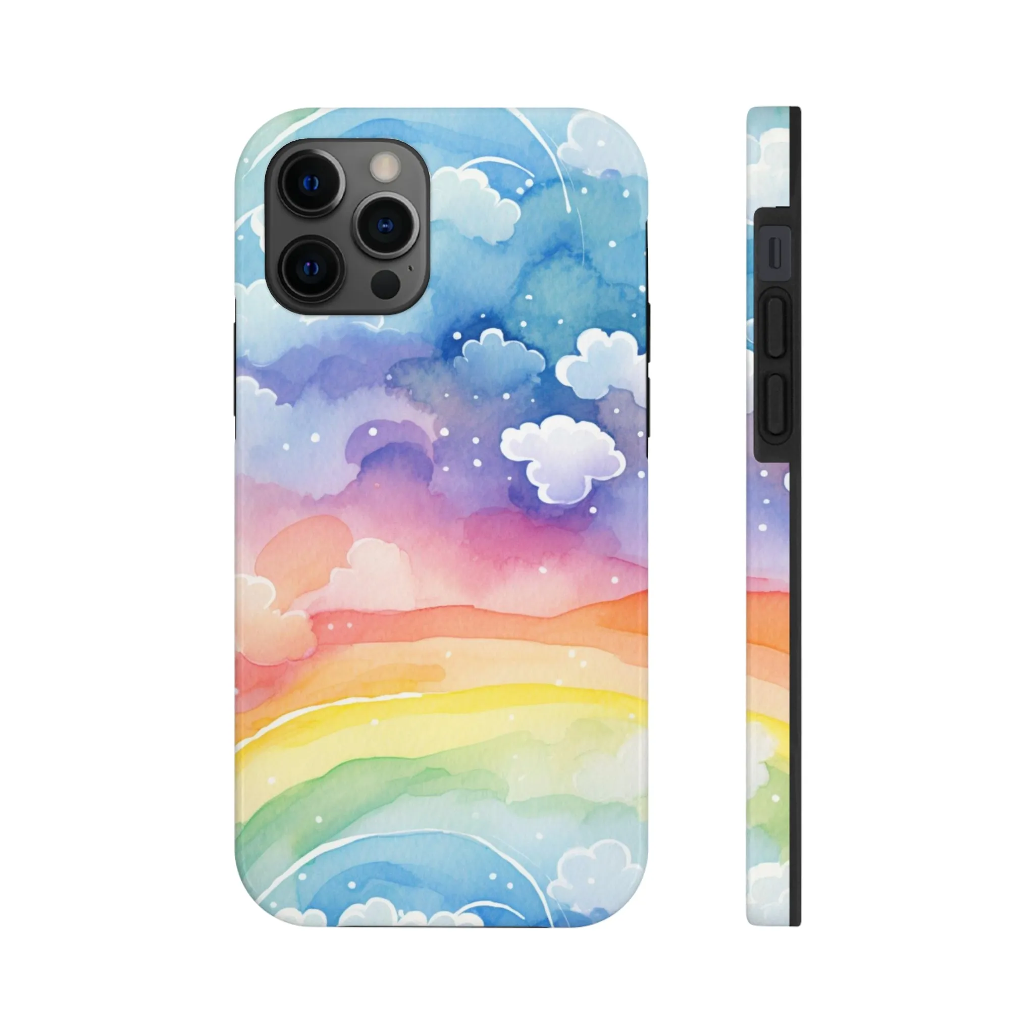 Rainbow Tough Phone Case, Watercolor Clouds iPhone 14 13 Pro Max 12 11 X XR XS SE 7 8 Plus Cell Cover Cool Aesthetic