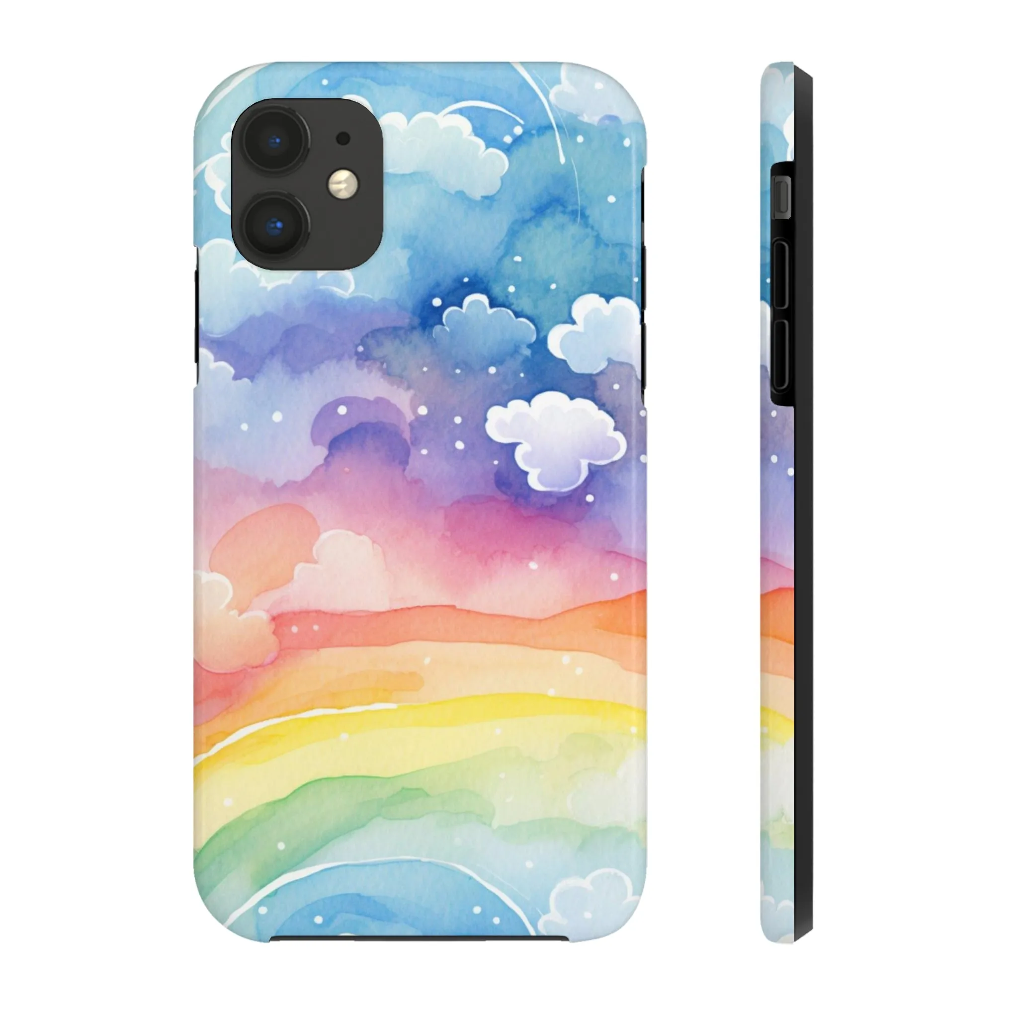 Rainbow Tough Phone Case, Watercolor Clouds iPhone 14 13 Pro Max 12 11 X XR XS SE 7 8 Plus Cell Cover Cool Aesthetic