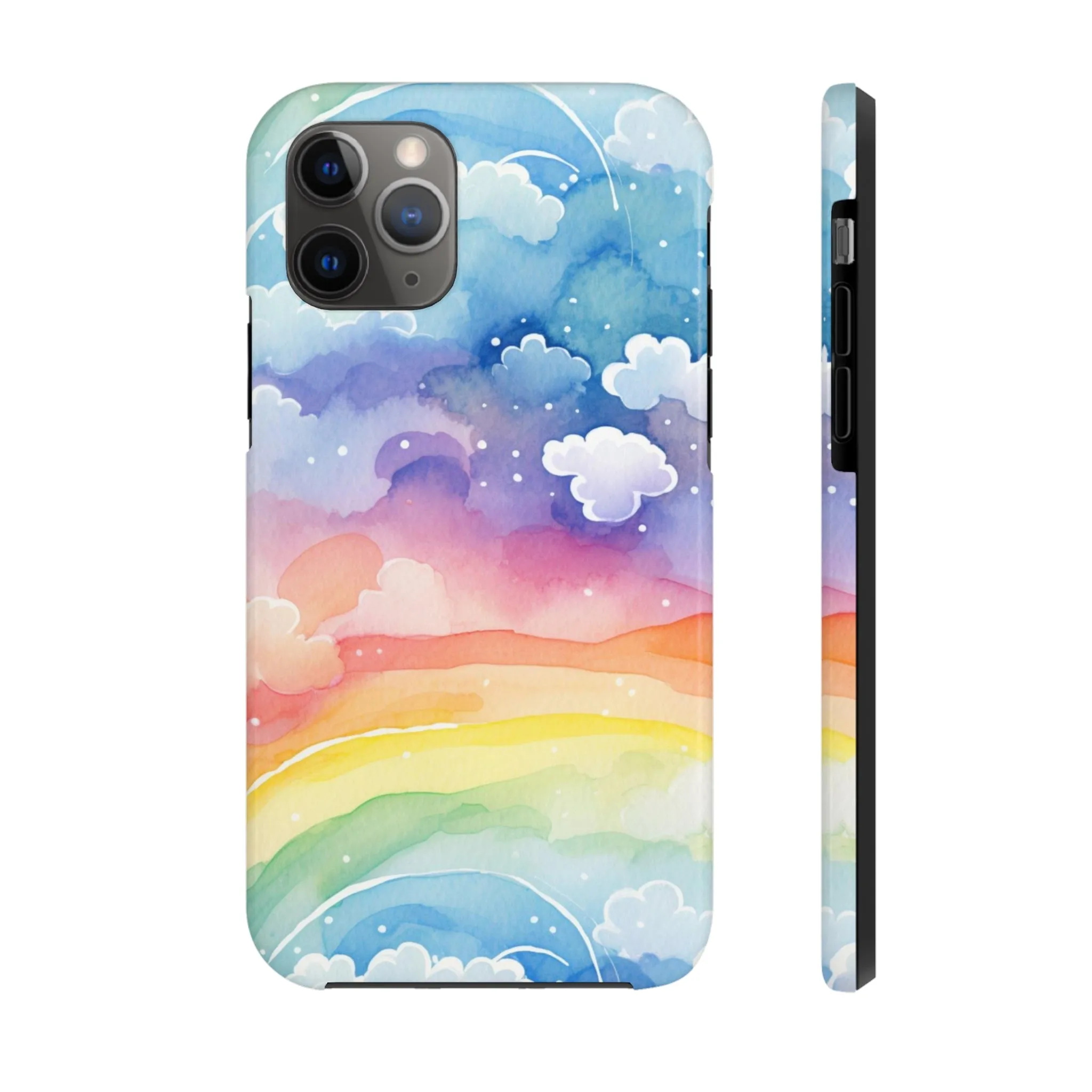 Rainbow Tough Phone Case, Watercolor Clouds iPhone 14 13 Pro Max 12 11 X XR XS SE 7 8 Plus Cell Cover Cool Aesthetic