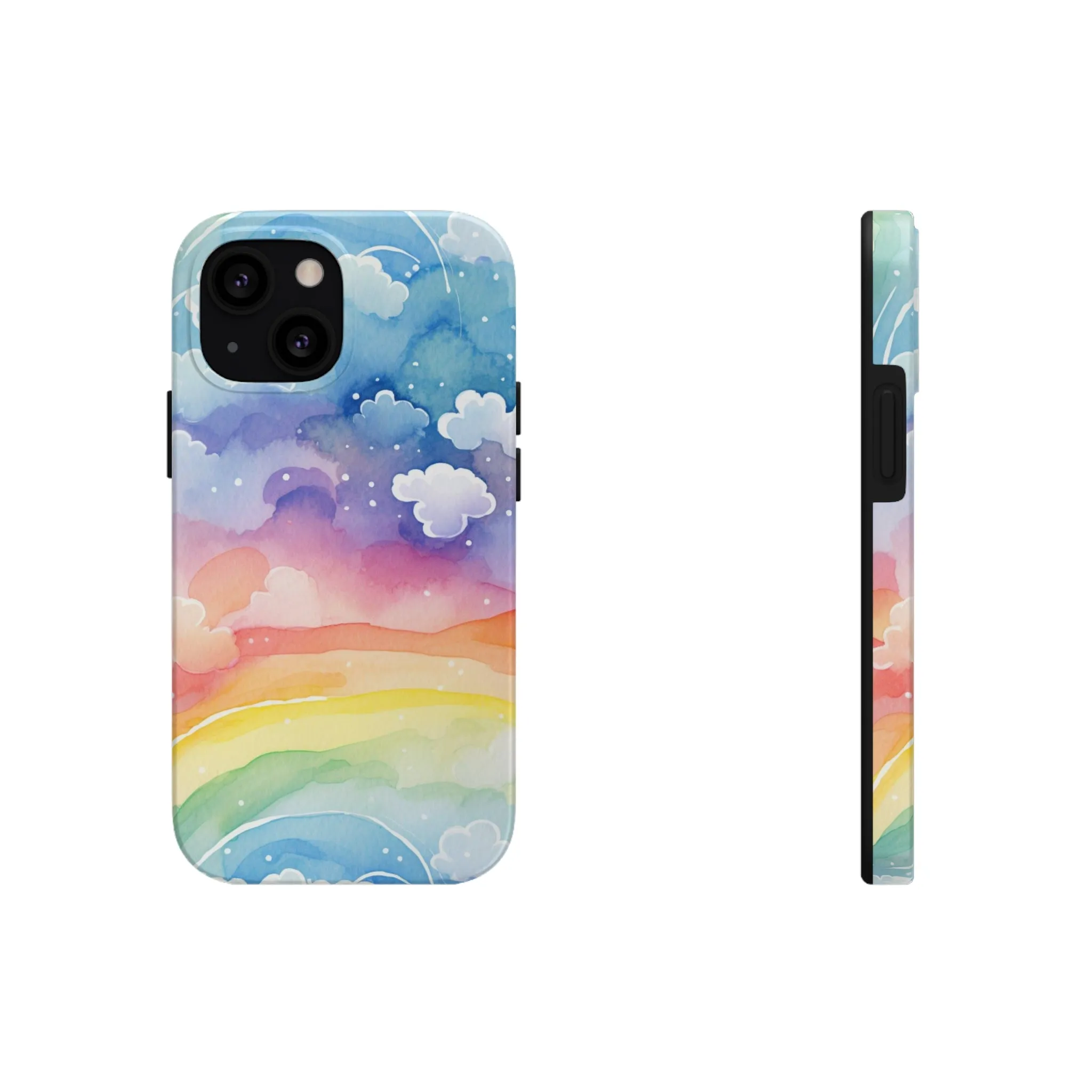 Rainbow Tough Phone Case, Watercolor Clouds iPhone 14 13 Pro Max 12 11 X XR XS SE 7 8 Plus Cell Cover Cool Aesthetic