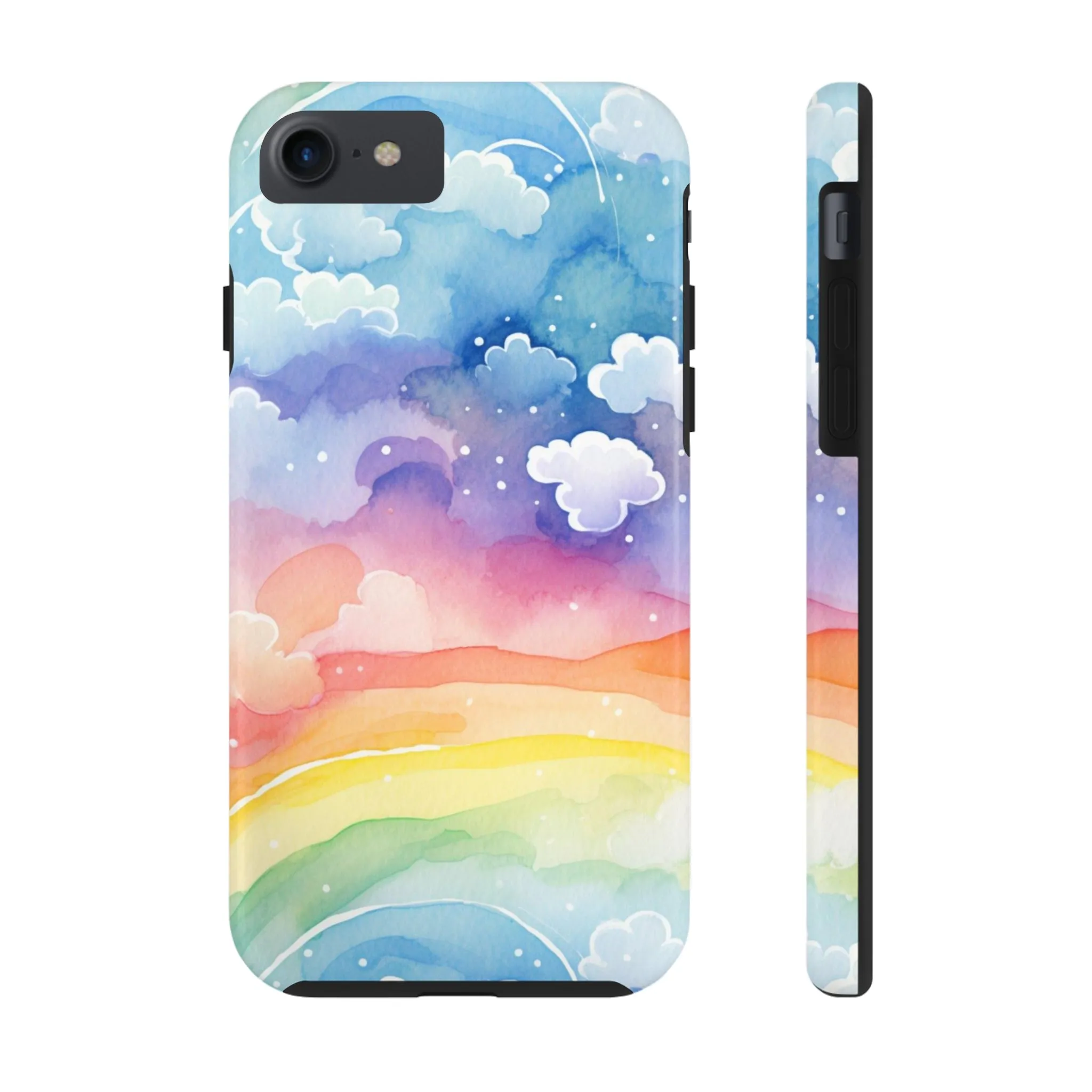 Rainbow Tough Phone Case, Watercolor Clouds iPhone 14 13 Pro Max 12 11 X XR XS SE 7 8 Plus Cell Cover Cool Aesthetic