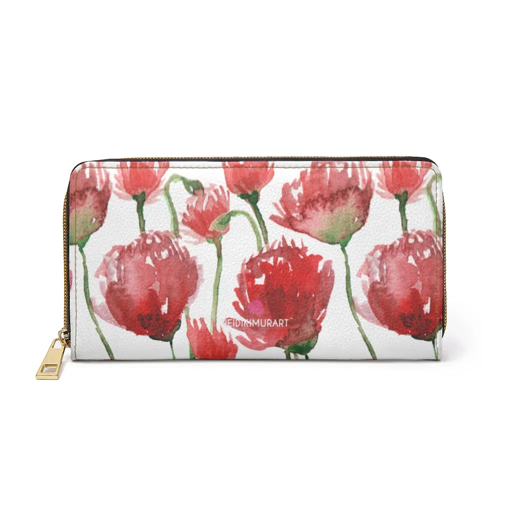 Red Tulips Best Zipper Wallet, Red Tulips Flower Print Best Long Compact Wallet For Women