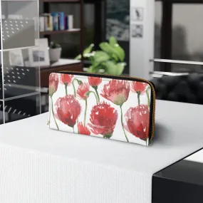 Red Tulips Best Zipper Wallet, Red Tulips Flower Print Best Long Compact Wallet For Women