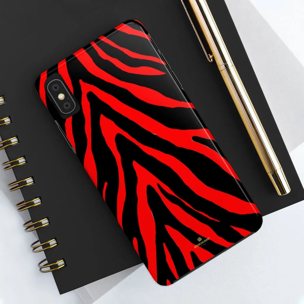 Red Zebra Stripe iPhone Case, Animal Print Case Mate Tough Samsung Galaxy Phone Cases