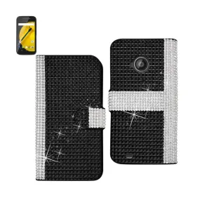 Reiko Diamond Flip Case For Motorola Moto E Lte (2Nd Generation) Moto E (2015)-Xt1527/Xt1511/Xt1505/Xt1524 Black