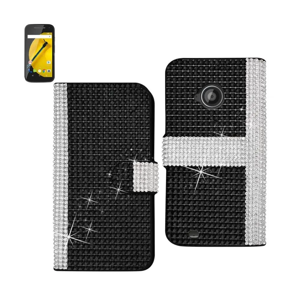 Reiko Diamond Flip Case For Motorola Moto E Lte (2Nd Generation) Moto E (2015)-Xt1527/Xt1511/Xt1505/Xt1524 Black