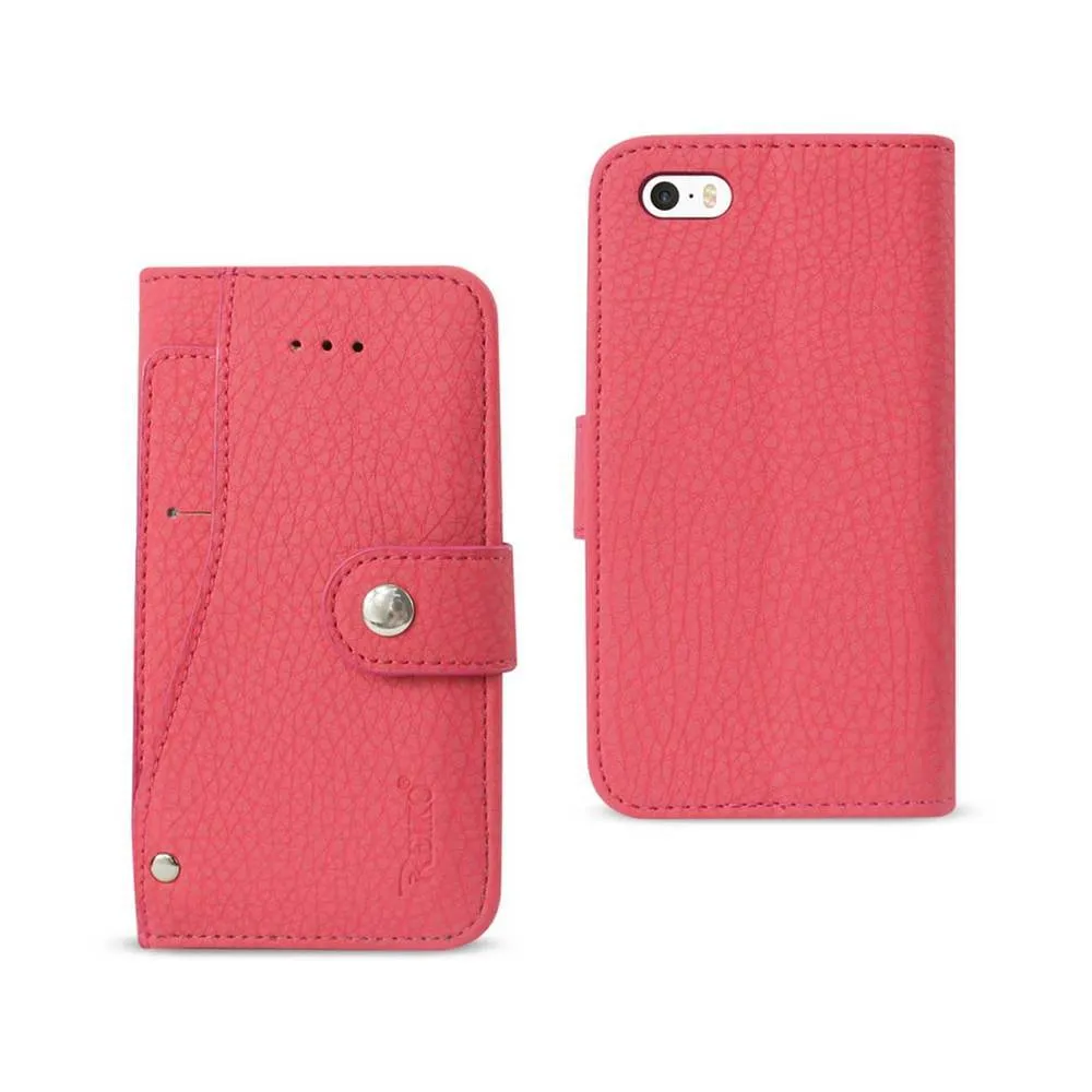 Reiko iPhone SE Slide out Wallet Case Hot Pink With Exterior & Interior Card Holders