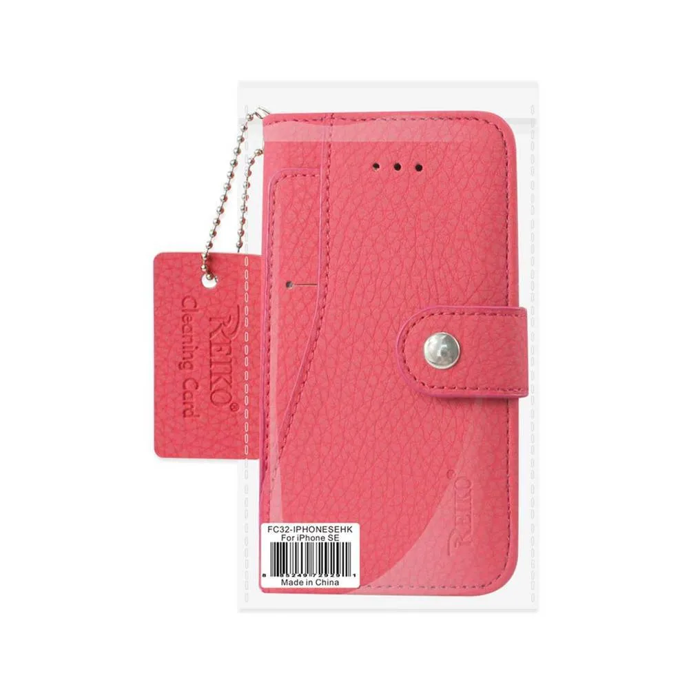 Reiko iPhone SE Slide out Wallet Case Hot Pink With Exterior & Interior Card Holders