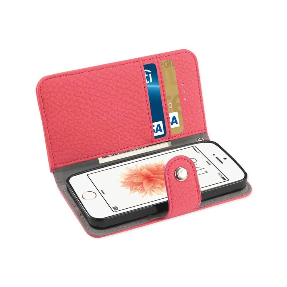 Reiko iPhone SE Slide out Wallet Case Hot Pink With Exterior & Interior Card Holders