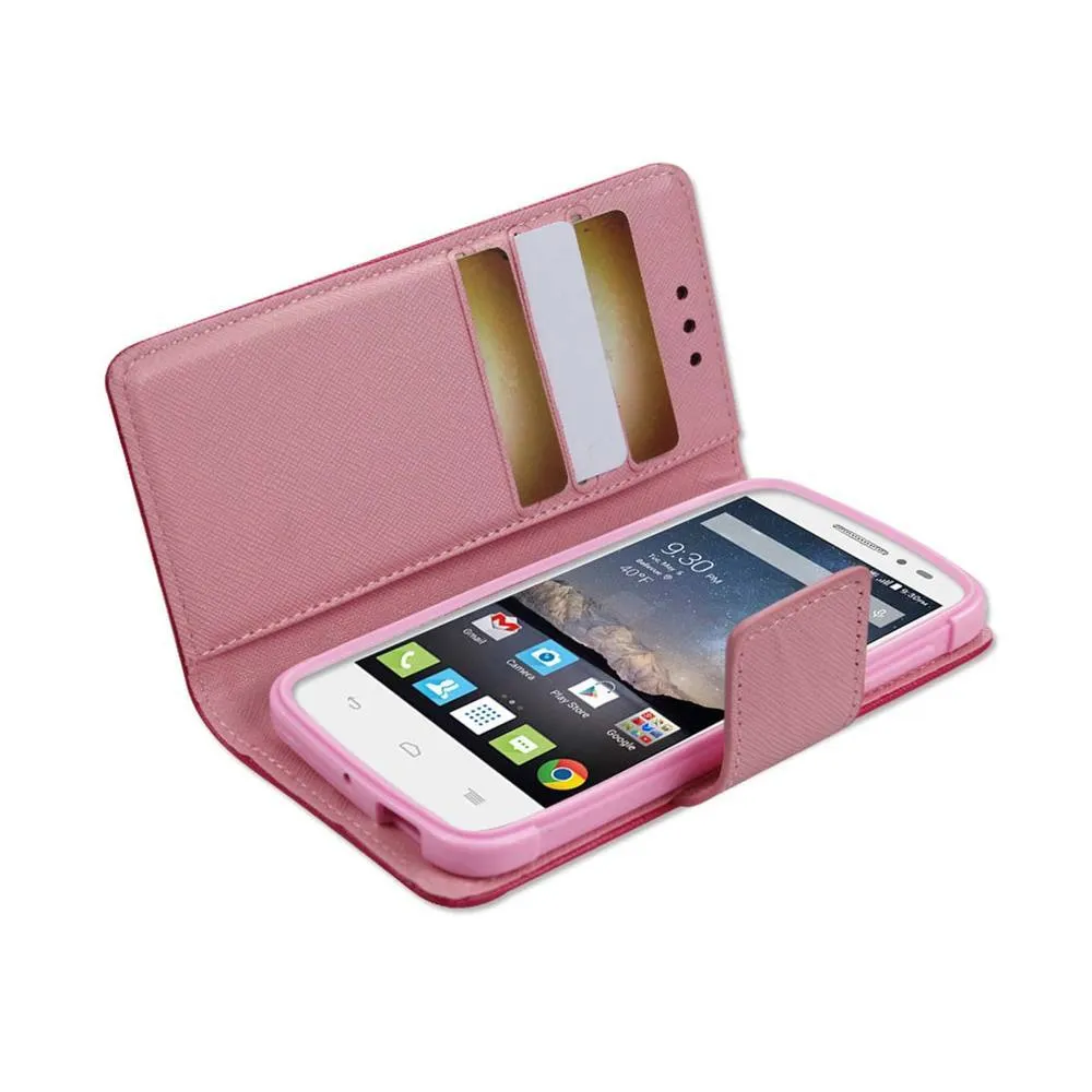 Reiko Wallet Case 3 In 1 For Alcatel Onetouch Pop Astro Hot Pink With Interior Leather-Like Material & Polymer Cover