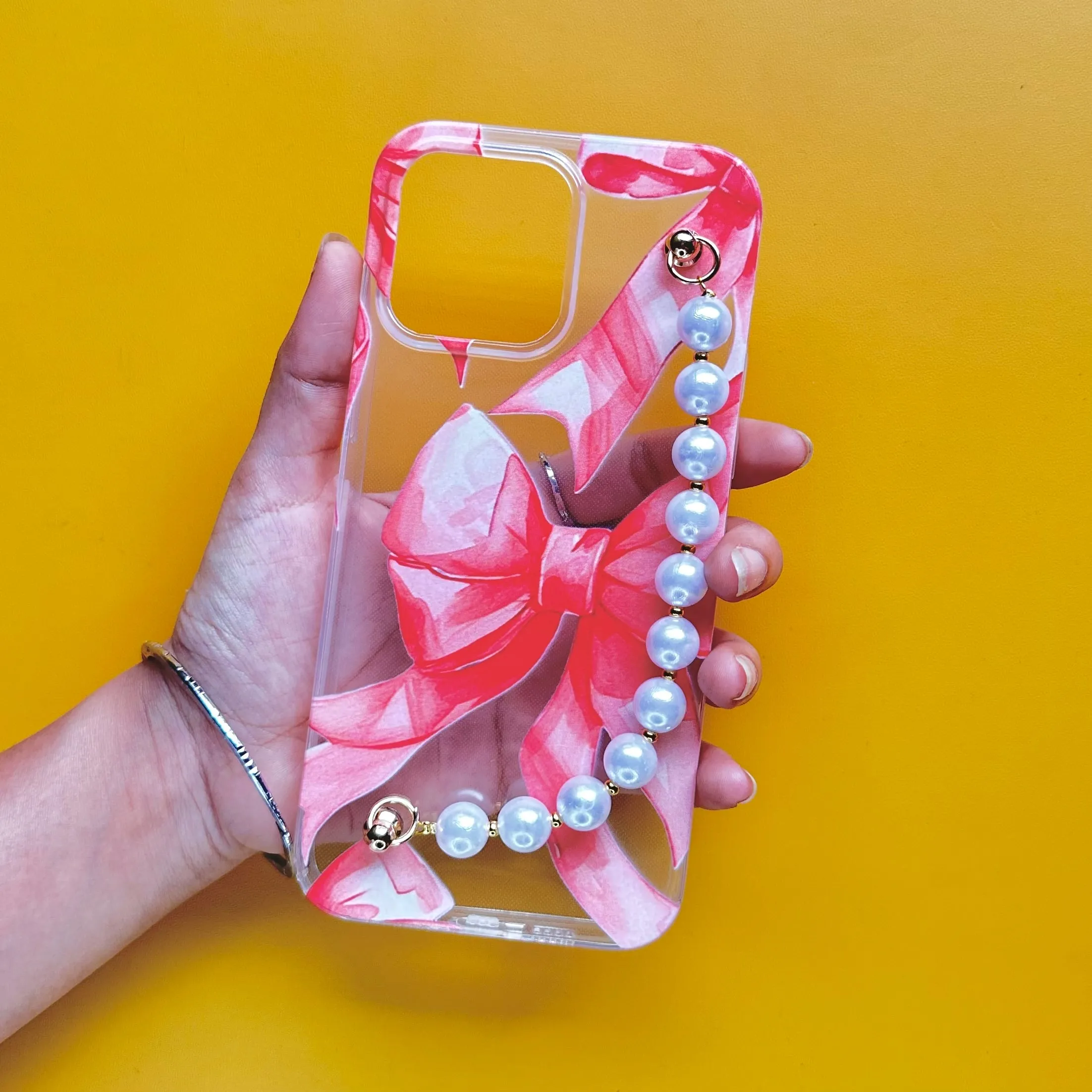 Rosy Ribbon Transparent Pearl Phone Cover