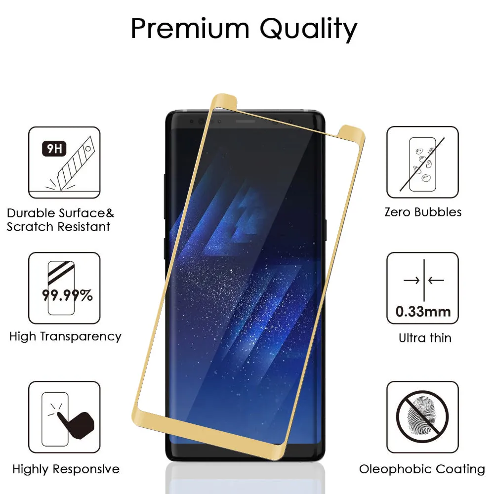 Samsung Galaxy Note 8, Premium Full Screen HD Tempered Glass Ultra Thin Scratch Free Screen Protector - Gold