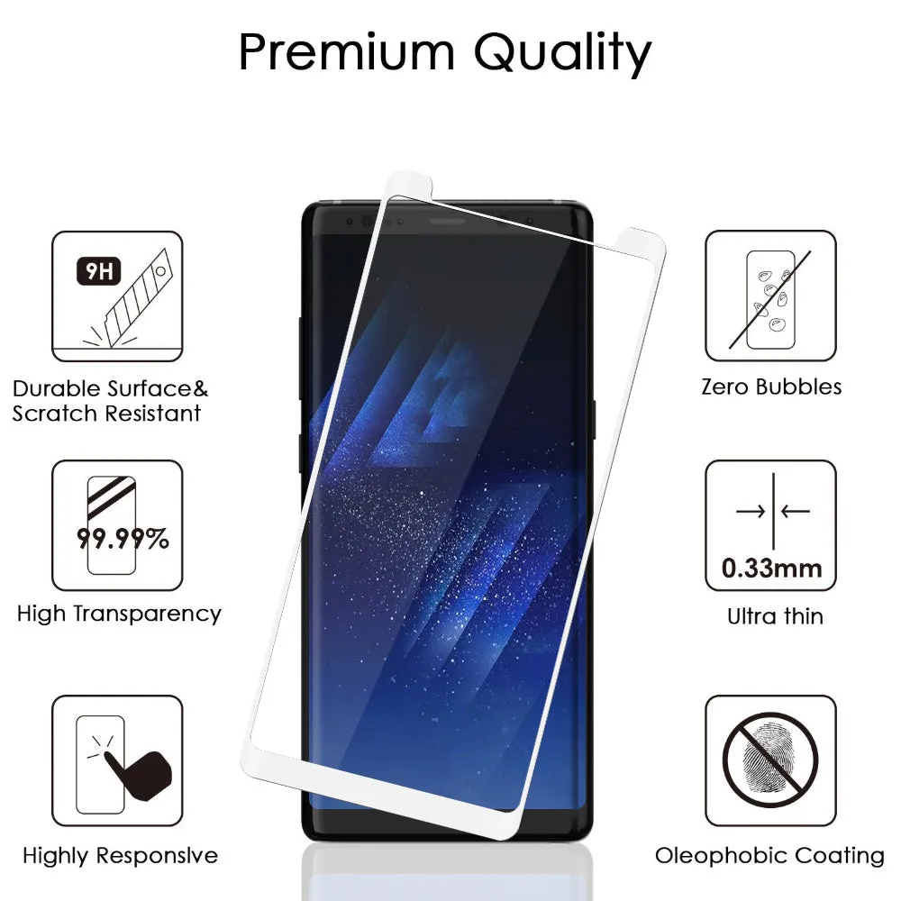 Samsung Galaxy Note 8, Premium Full Screen HD Tempered Glass Ultra Thin Scratch Free Screen Protector - White