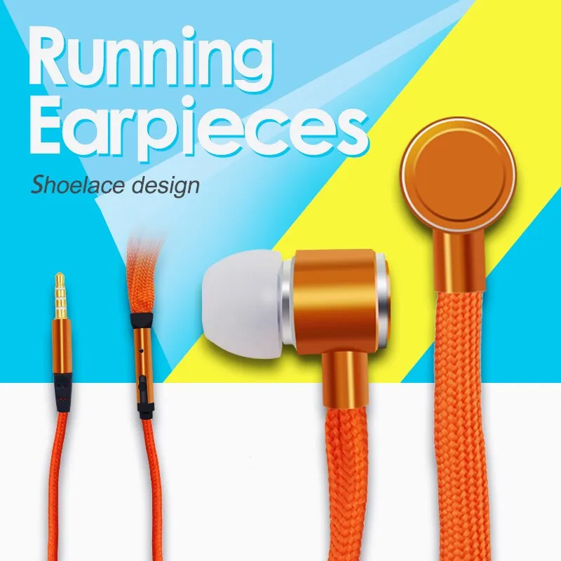 Shoelace Earphones Super Bass Headphones Metal Headset Stereo Earbuds Running Earpieces Sport Handsfree With Mic fone de ouvido