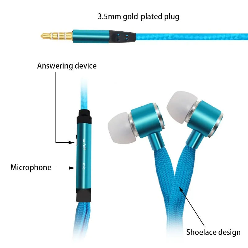 Shoelace Earphones Super Bass Headphones Metal Headset Stereo Earbuds Running Earpieces Sport Handsfree With Mic fone de ouvido