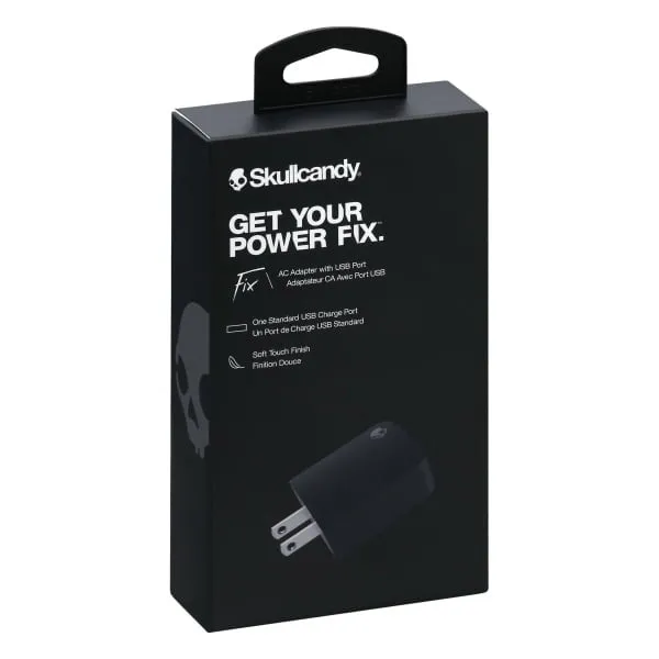 Skullcandy Fix USB 12W AC Wall Charger Adapter Fast Charging with Single USB-A Port for Smartphones, Headphones, Tablets