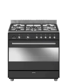 Smeg 90cm 5 Burner Black Gas/Electric Stove - Black