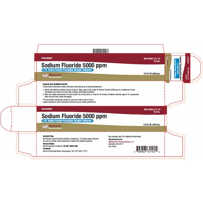 Sodium Fluoride 5000 Plus 1.1% Toothpaste, 51 gram Spearmint Tube