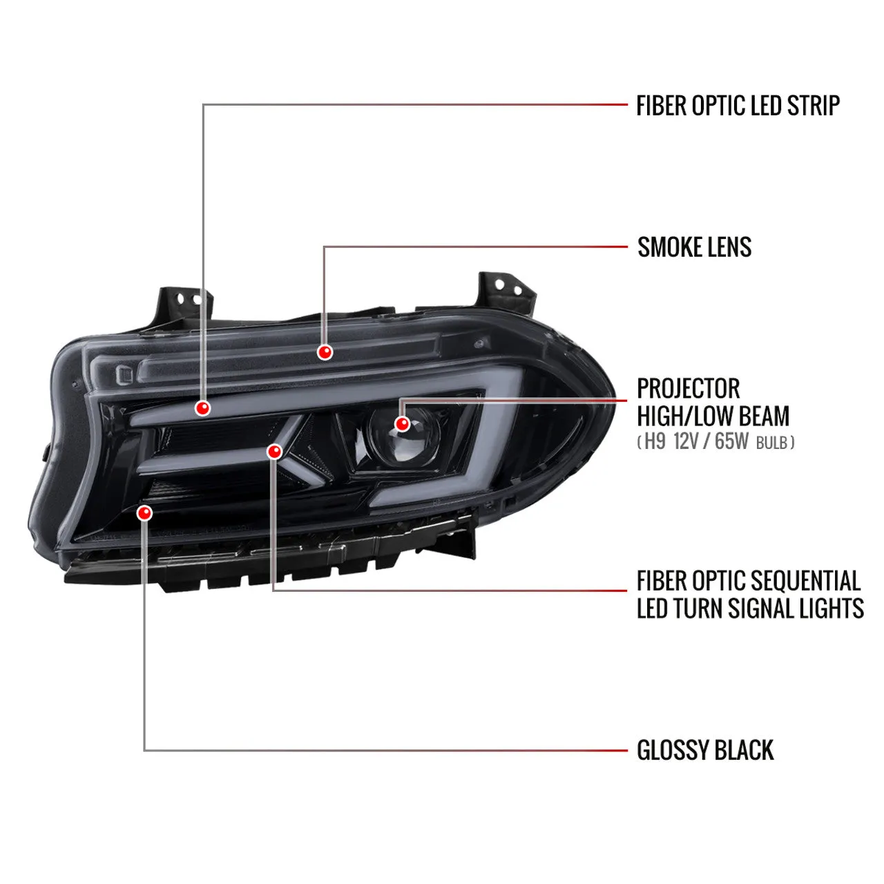 Spec-D Projector Headlights Dodge Charger (2015-2023) Sequential LED Turn Signal - Black or Chrome