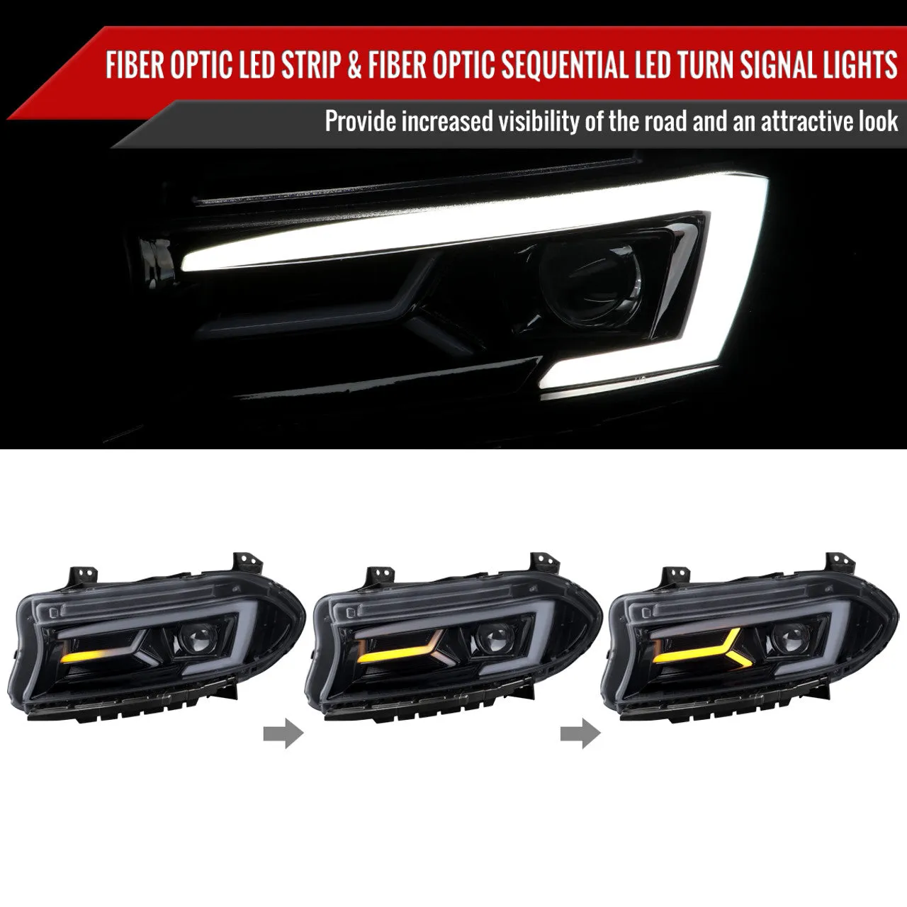 Spec-D Projector Headlights Dodge Charger (2015-2023) Sequential LED Turn Signal - Black or Chrome