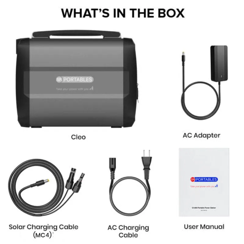 SR Portables Cleo Portable 400Wh Lithium Solar Generator Plus Solar Panel