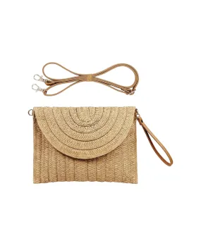 Straw Clutch with strap in natural