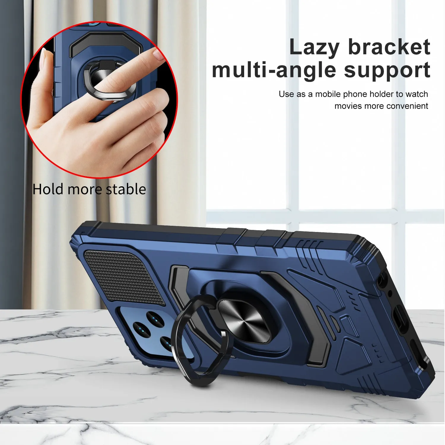 T-Mobile REVVL 6 5G Case [Military Grade] Ring Car Mount Kickstand w/[Tempered Glass] Hybrid Hard PC Soft TPU Shockproof Protective Case - Blue