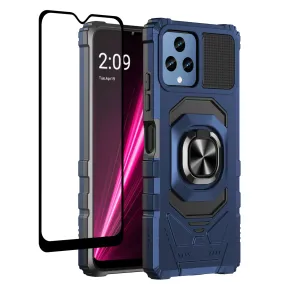 T-Mobile REVVL 6 5G Case [Military Grade] Ring Car Mount Kickstand w/[Tempered Glass] Hybrid Hard PC Soft TPU Shockproof Protective Case - Blue