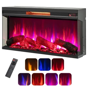 Tangkula 36 Inch 3-Sided Electric Fireplace, 1500W Recessed Fireplace Insert w/ 7-Color Flame