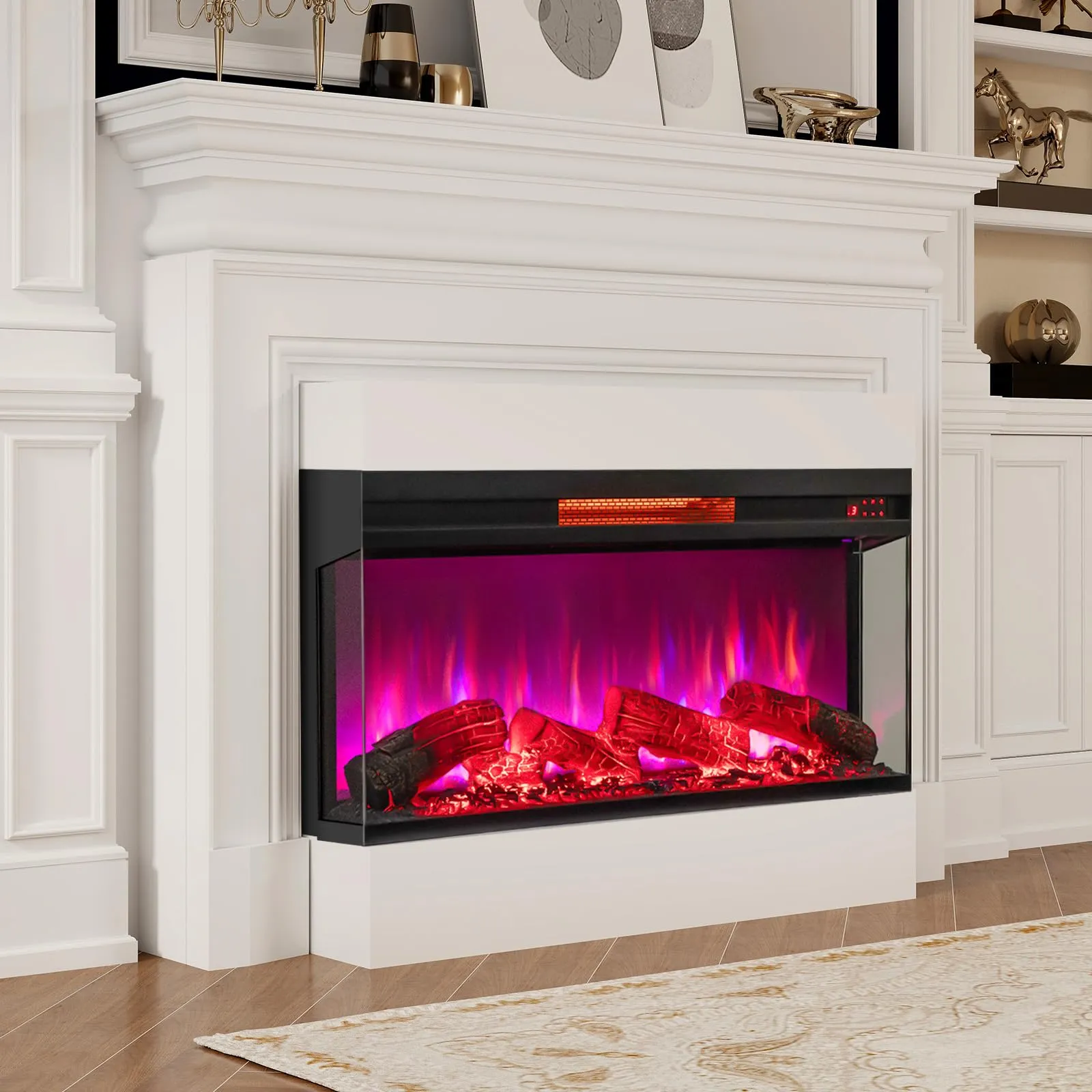 Tangkula 36 Inch 3-Sided Electric Fireplace, 1500W Recessed Fireplace Insert w/ 7-Color Flame