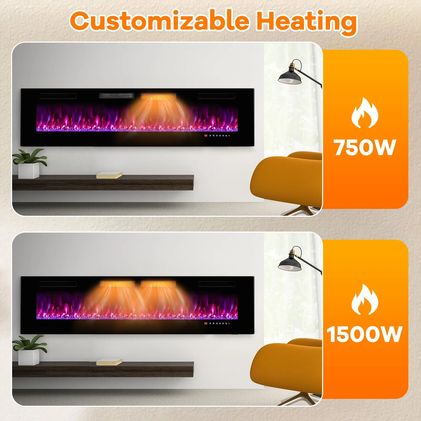 Tangkula Electric Fireplace Inserts, with Remote Control, Touch Screen and WiFi App, 72"/ 60"/50"/42"