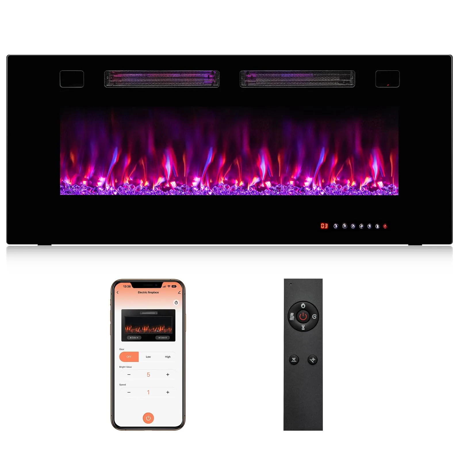 Tangkula Electric Fireplace Inserts, with Remote Control, Touch Screen and WiFi App, 72"/ 60"/50"/42"